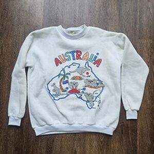 Vintage 80s Australia Graphic Sweater Koala Kangaroo Tourist Top White Mens LHa
